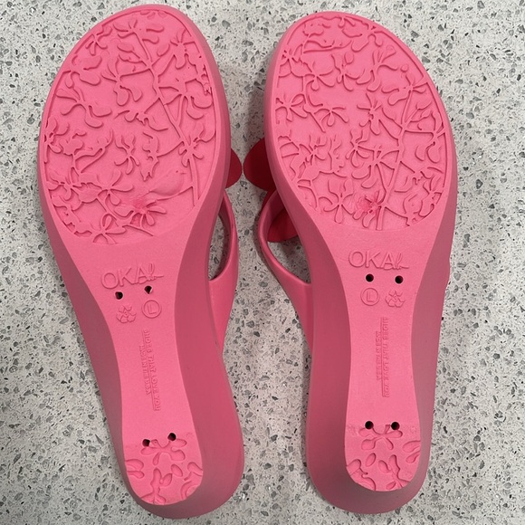 NWOT OKAB KANA WEDGE FLIP-FLOP SANDALS WOMENS SIZE L ELECTRIC PINK MATTE FINISH - Picture 3 of 11